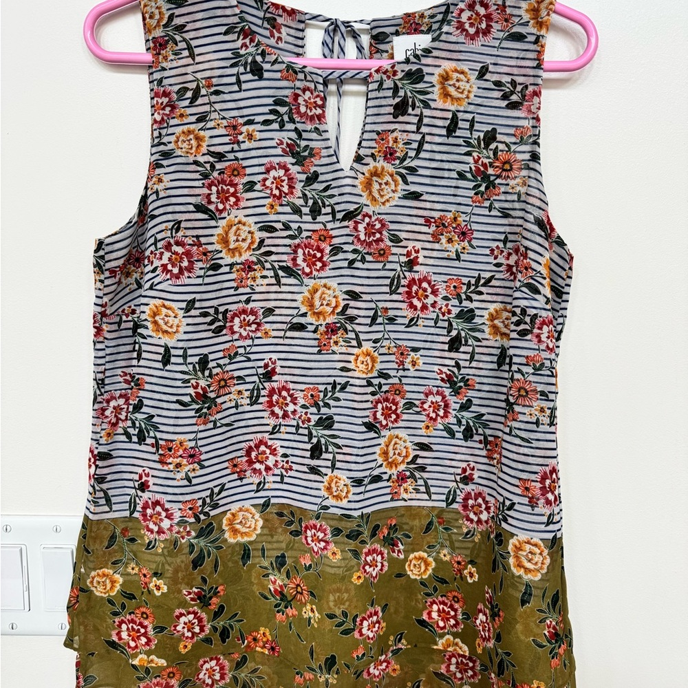 CAbi Floral Striped Sleeveless Blouse - Multicolor